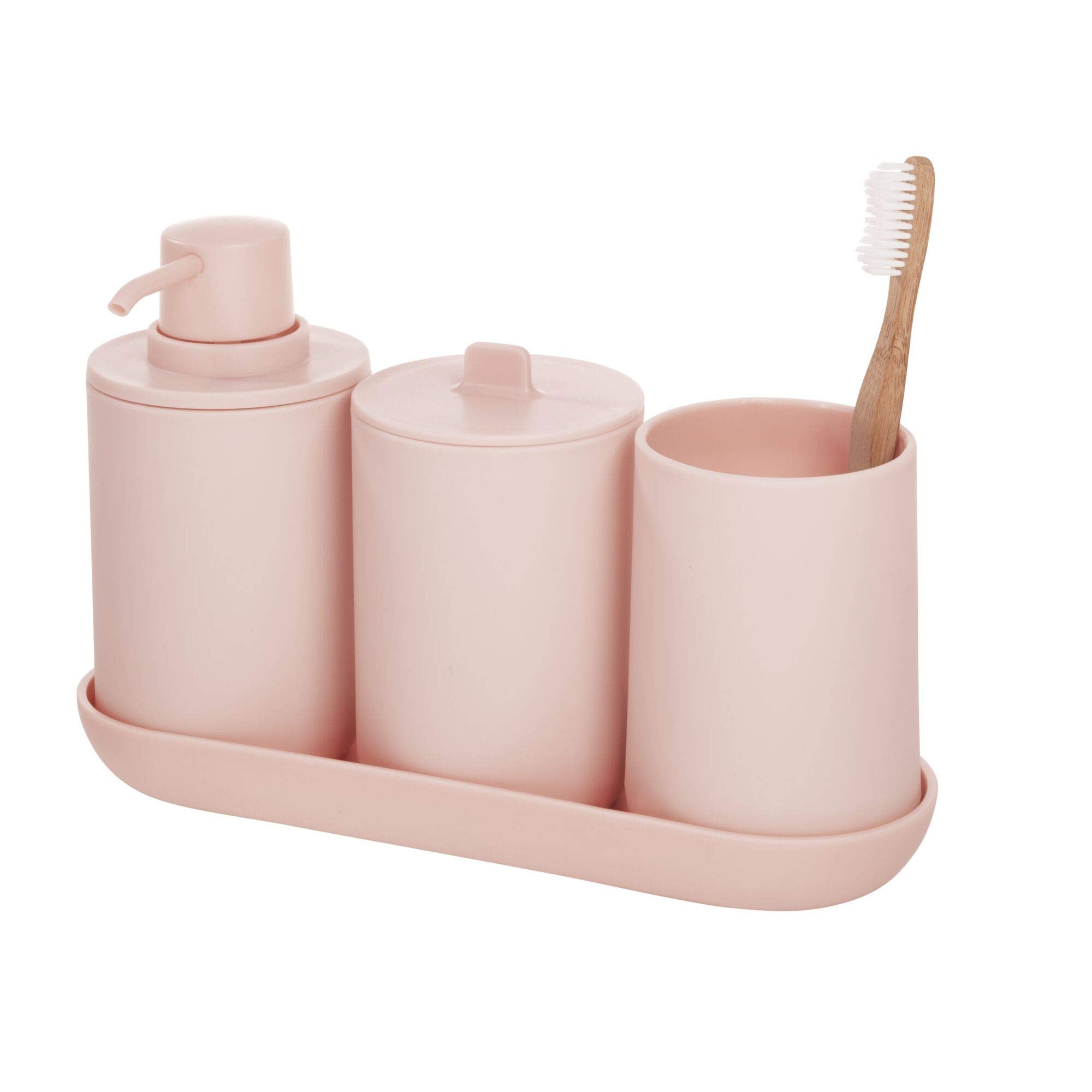 Idesign Holder For Normal Toothbrushes, Spin Brushes, And Toothpaste The Cade Collection, 3'' X 3'' X 4. 5'', Matte Blush